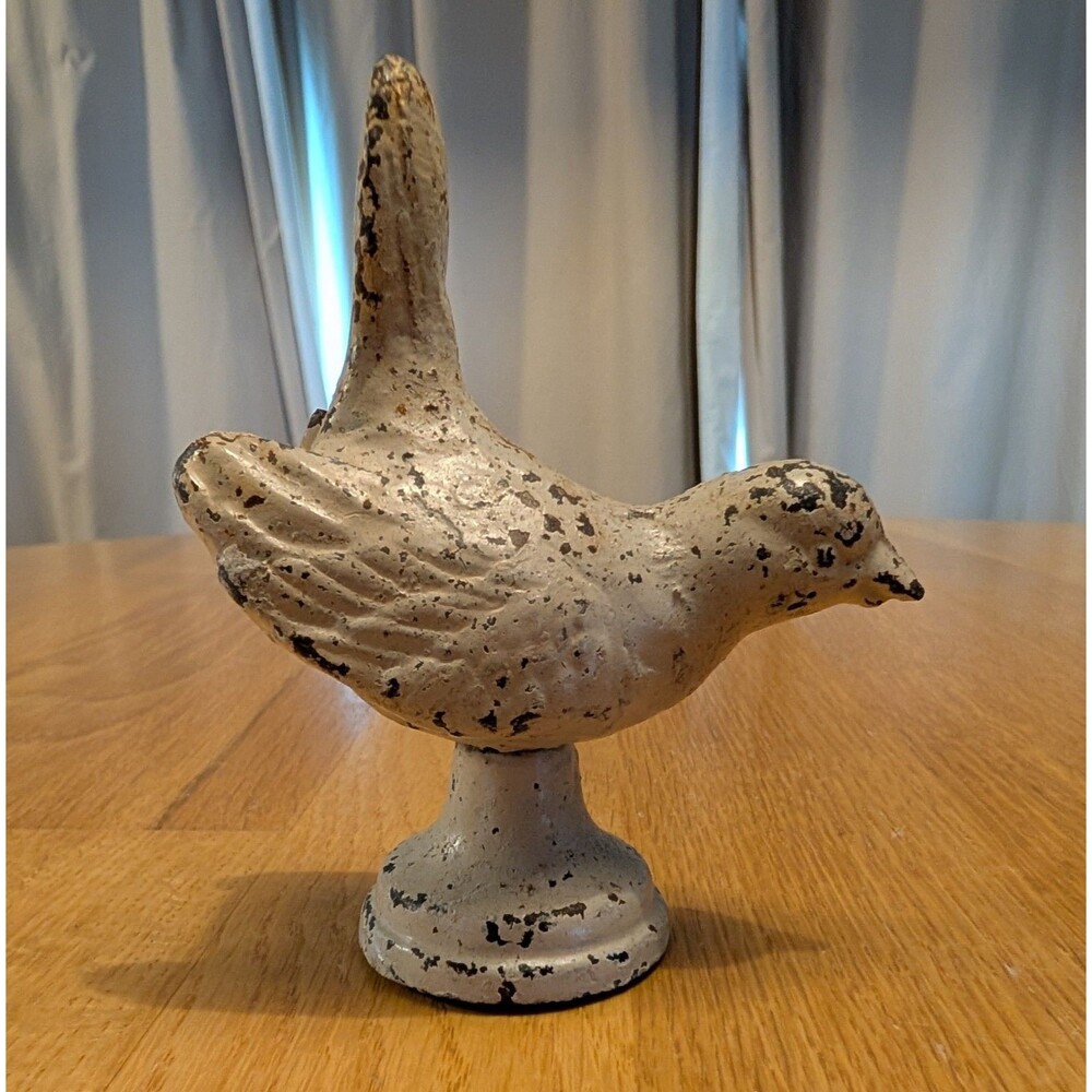 Vintage Cast Iron Ivory Bird 4x3" Figurine Cottagecore Rustic Shabby Chic Decor